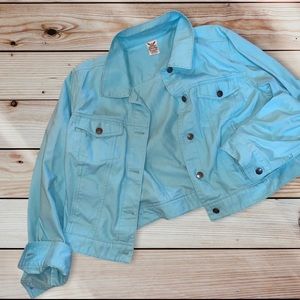 Casual Denim Jacket - Aqua - Front & Side Pockets Size XL 16-18